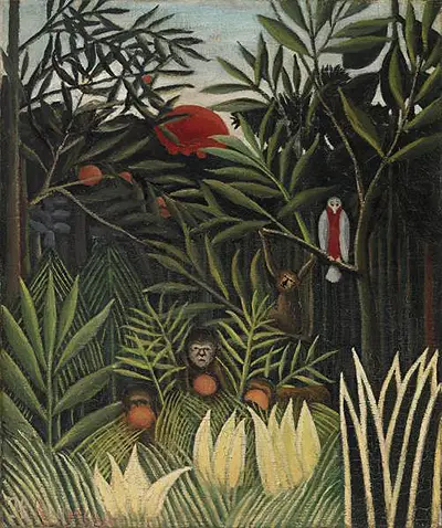 Monkeys and Parrot in the Virgin Forest Henri Rousseau